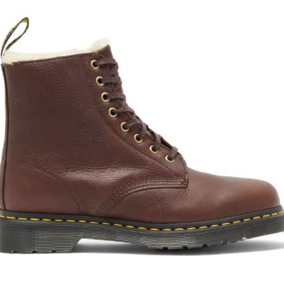 Dr. Martens 1460 Pascal Fur Lined Unisex Brown Leather Boots - Picture 2 of 6